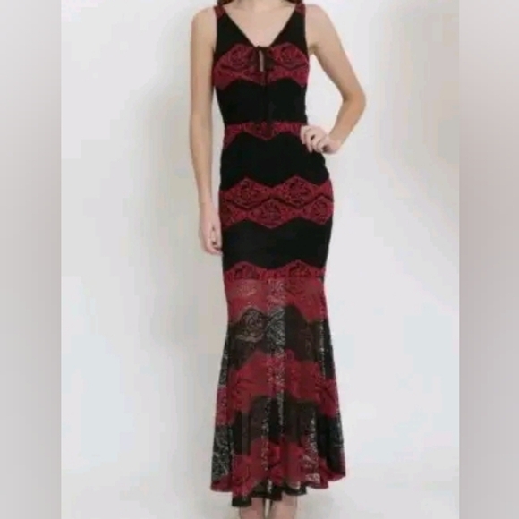 Clara Story Lace Maxi Dress Green/Black Sleeveless NWT - Picture 5 of 11